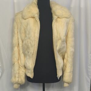 Vintage Made In France Cream Rabbit Fur Jacket - Size M